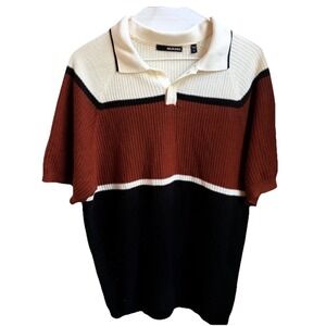 Murano Acrylic Wool Size Large Men's Color Block Two Button Sweater Collared